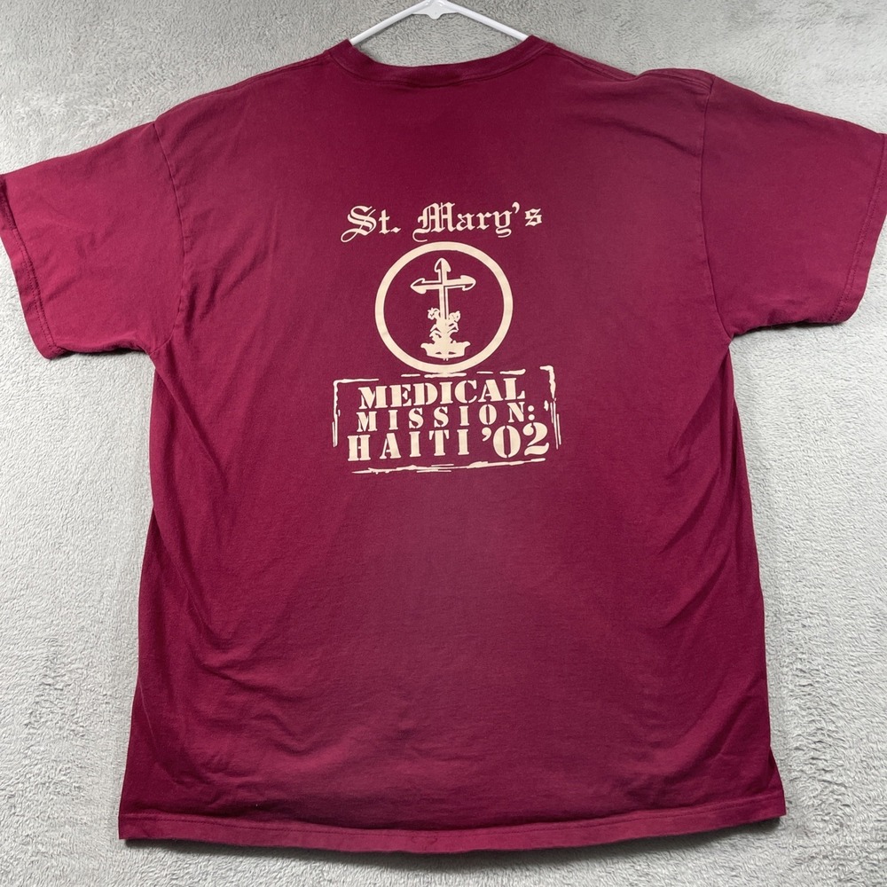 2002 Shirt Adult XL Burgundy St. Mary's Haiti Medical Mission Y2K Graphic T READ